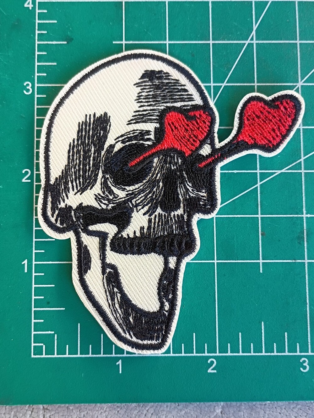 Skeleton 3D Heart Eyes Cream And Black Iron On Punk Patch